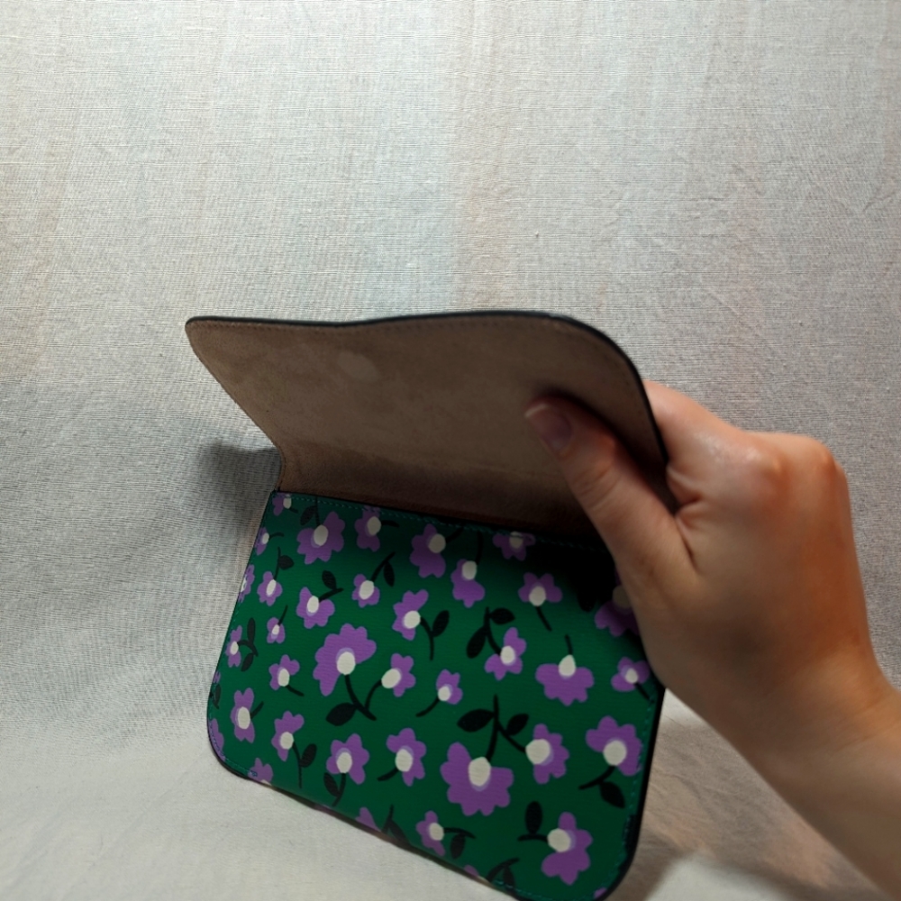 NWOT Kate Spade Molly Party Green Clutch - ditsy purple floral leather wallet - Picture 6 of 11